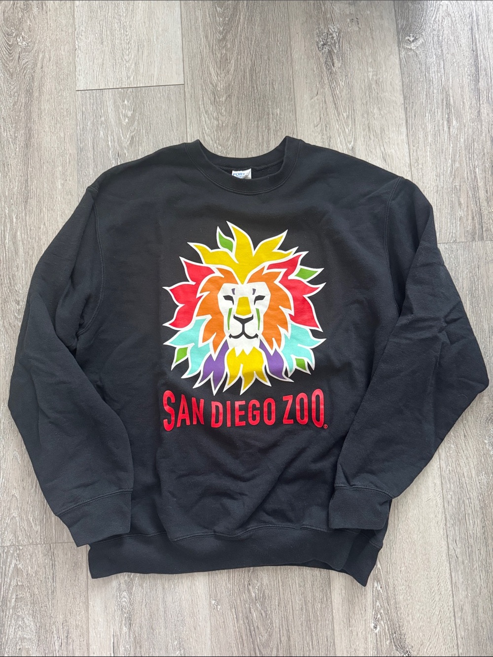 EUC Port & Company San Diego Zoo Black Crewneck Sweatshirt w/Lion Graphic Sz L